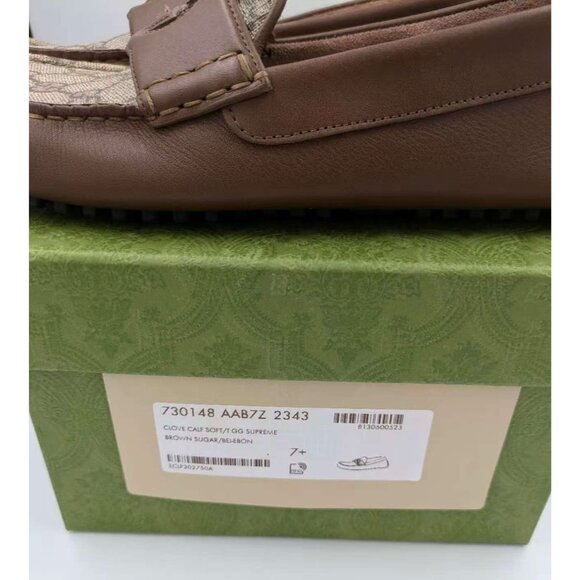 Gucci Men’s Interlocking G Supreme Driver Calfskin Loafers Brown Sugar UK7.5 730 - Picture 12 of 14